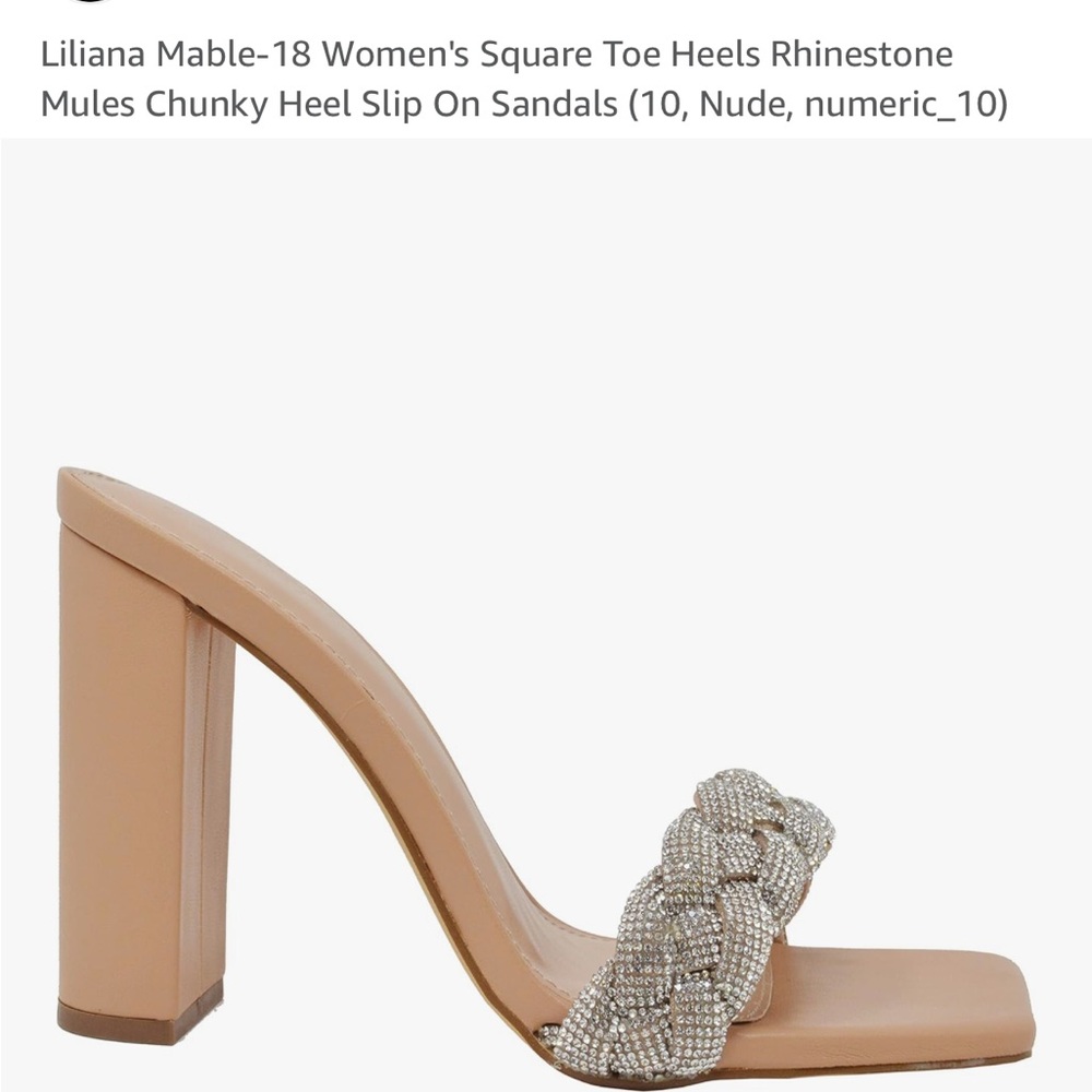 Liliana Tan Silver Heels Chunky Rhinestone Sandals